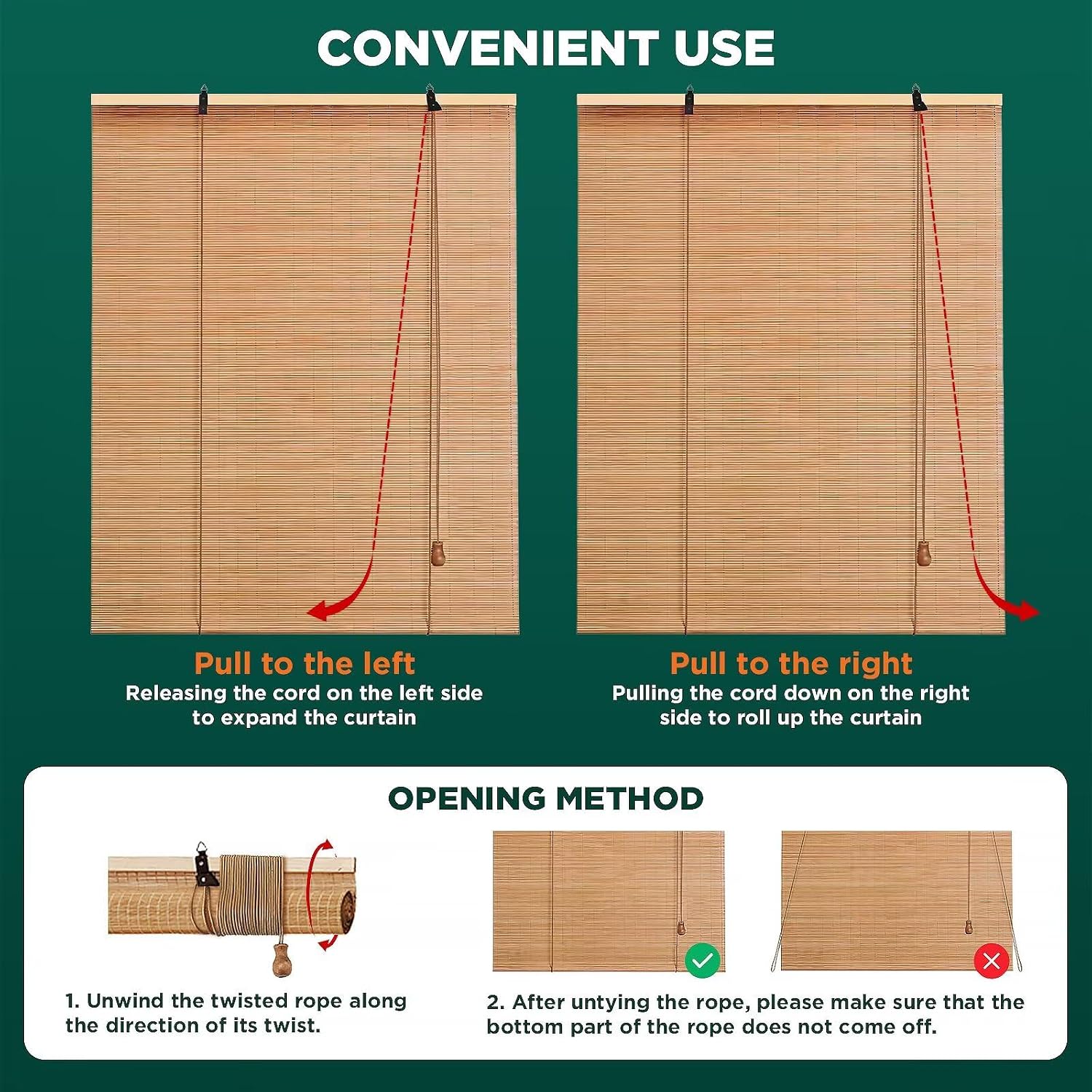 Bamboo Blinds for Interior Windows, Easy to Install Bamboo Shades for Indoor Windows, Custom Roller Shades for Indoor Window and Outdoor Patio, 23 W x 48 H
